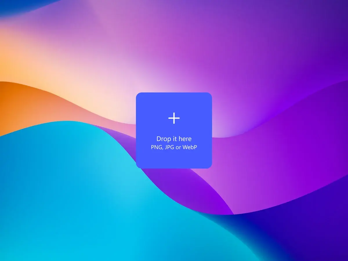 An empty canvas with a “Drop it here” target that takes PNG, JPG or WebP