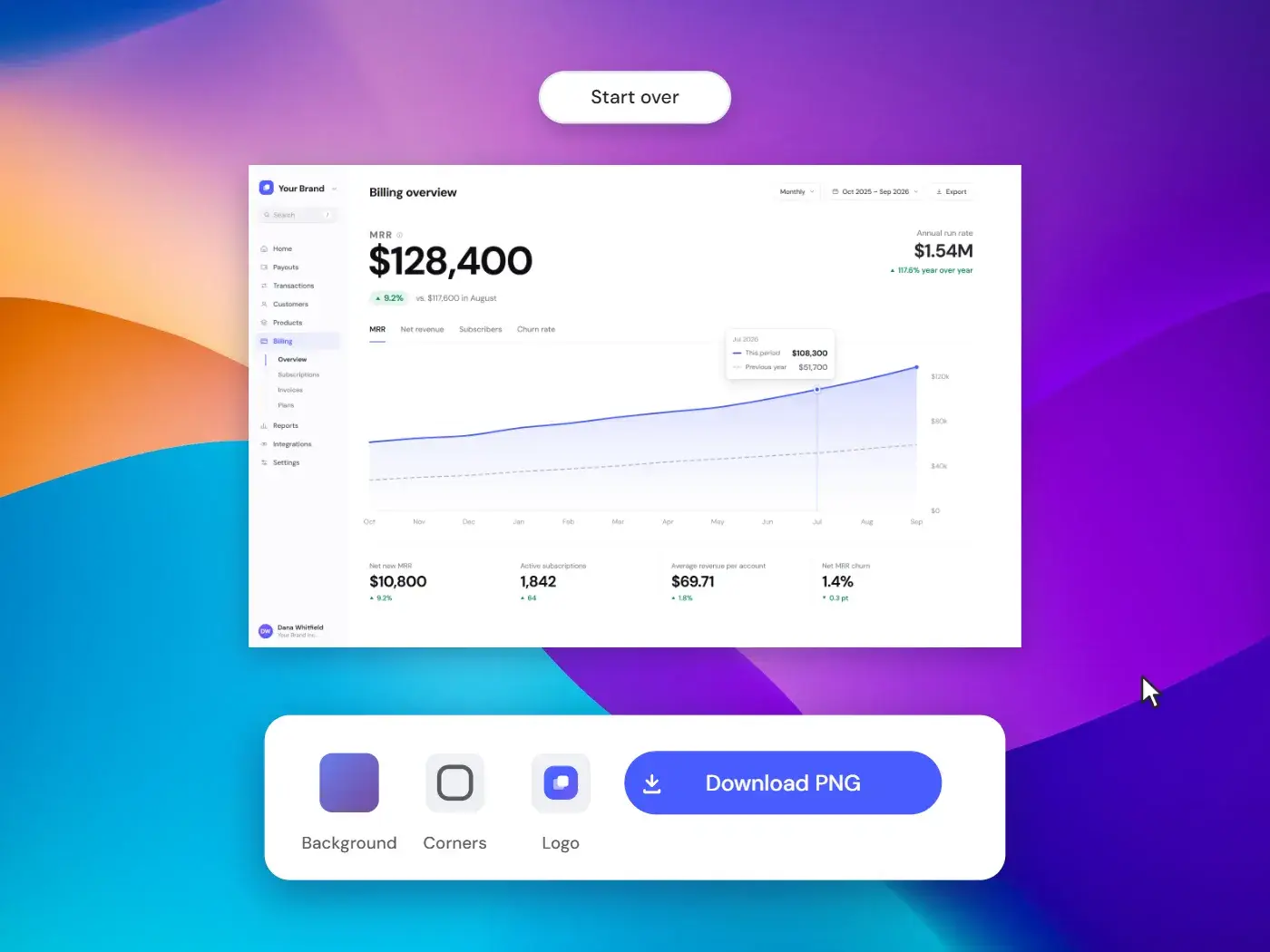A raw screenshot turned into a styled mockup with a background, rounded corners, a shadow and a logo in Screenshots.Guru