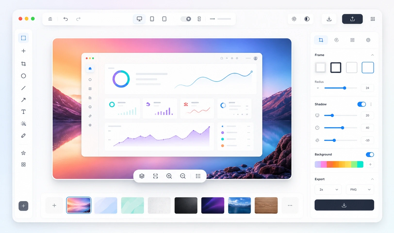 A styled screenshot on a gradient background in the Screenshots.Guru editor