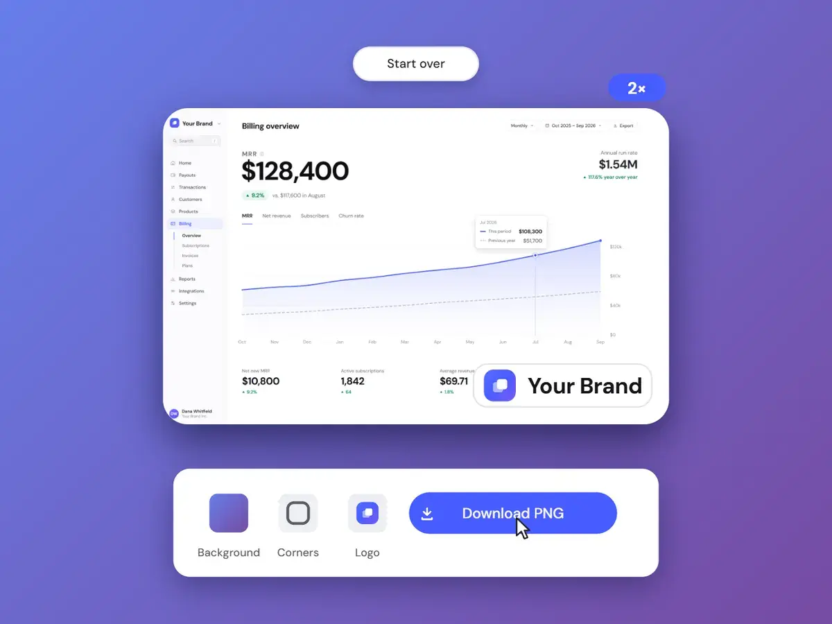 A raw screenshot turned into a styled mockup with a background, rounded corners, a shadow and a logo in Screenshots.Guru
